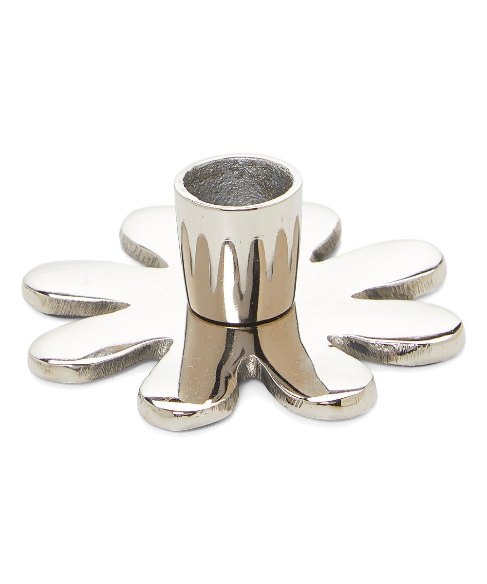 Vibhsa Silver Flower Aluminum Candle Holder – 4 in