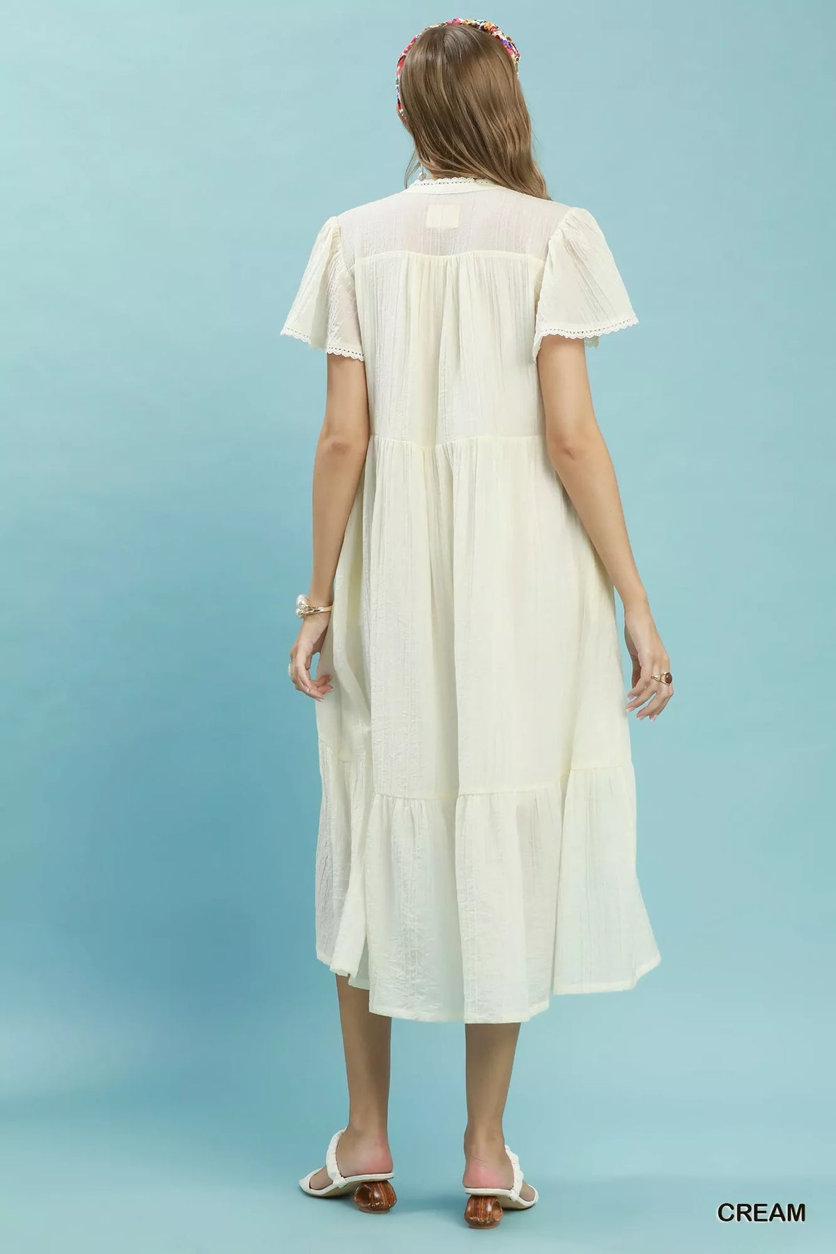 Umgee Tiered Babydoll Dress in Cream