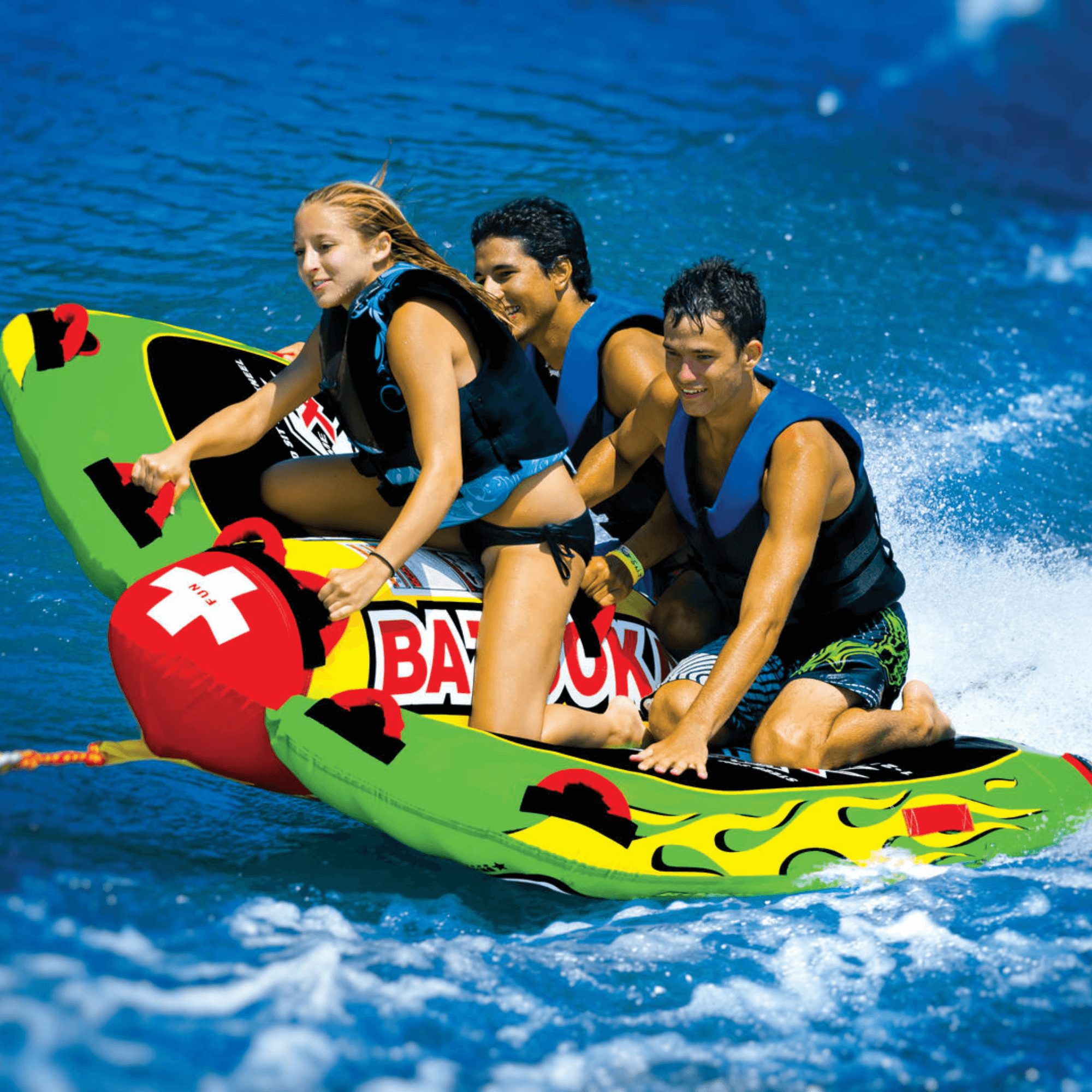 WOW Watersports Big Bazooka 1-4 Person Steerable Towable Water Tube For Pool and Lake