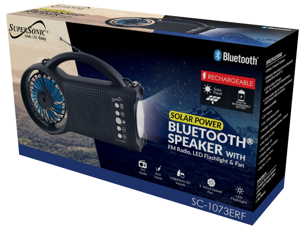 Supersonic Solar Power Bluetooth Speaker with FM Radio / LED Torch Light / Fan