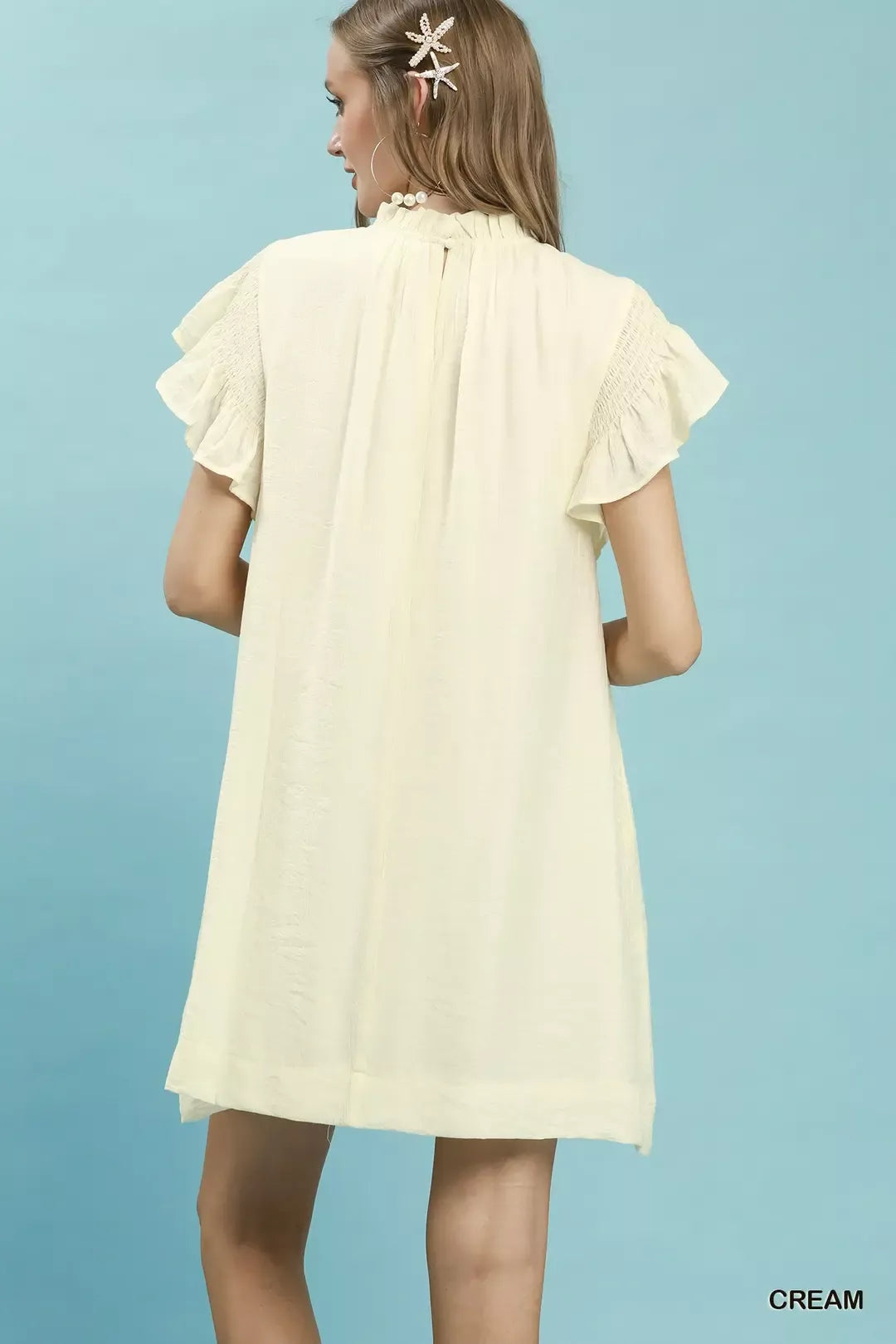 Umgee Ruffle Flutter Sleeve Dress in Cream