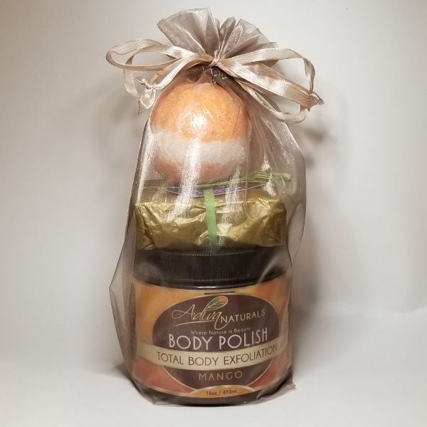 Luxurious Bath Set: Body Polish, Bath Bomb & Soap - Mango