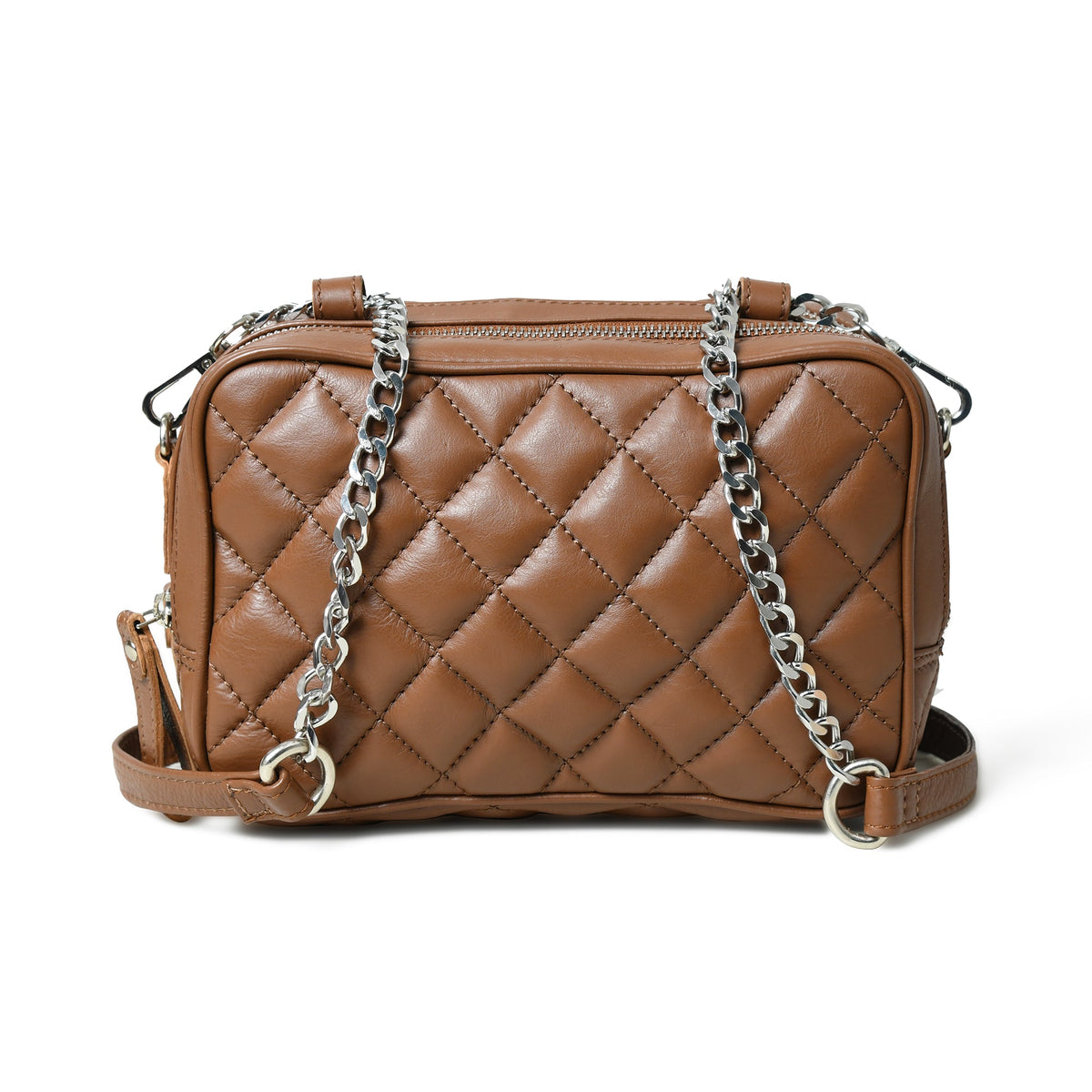 Mini Quilted Crossbody Bag, Rich Brown