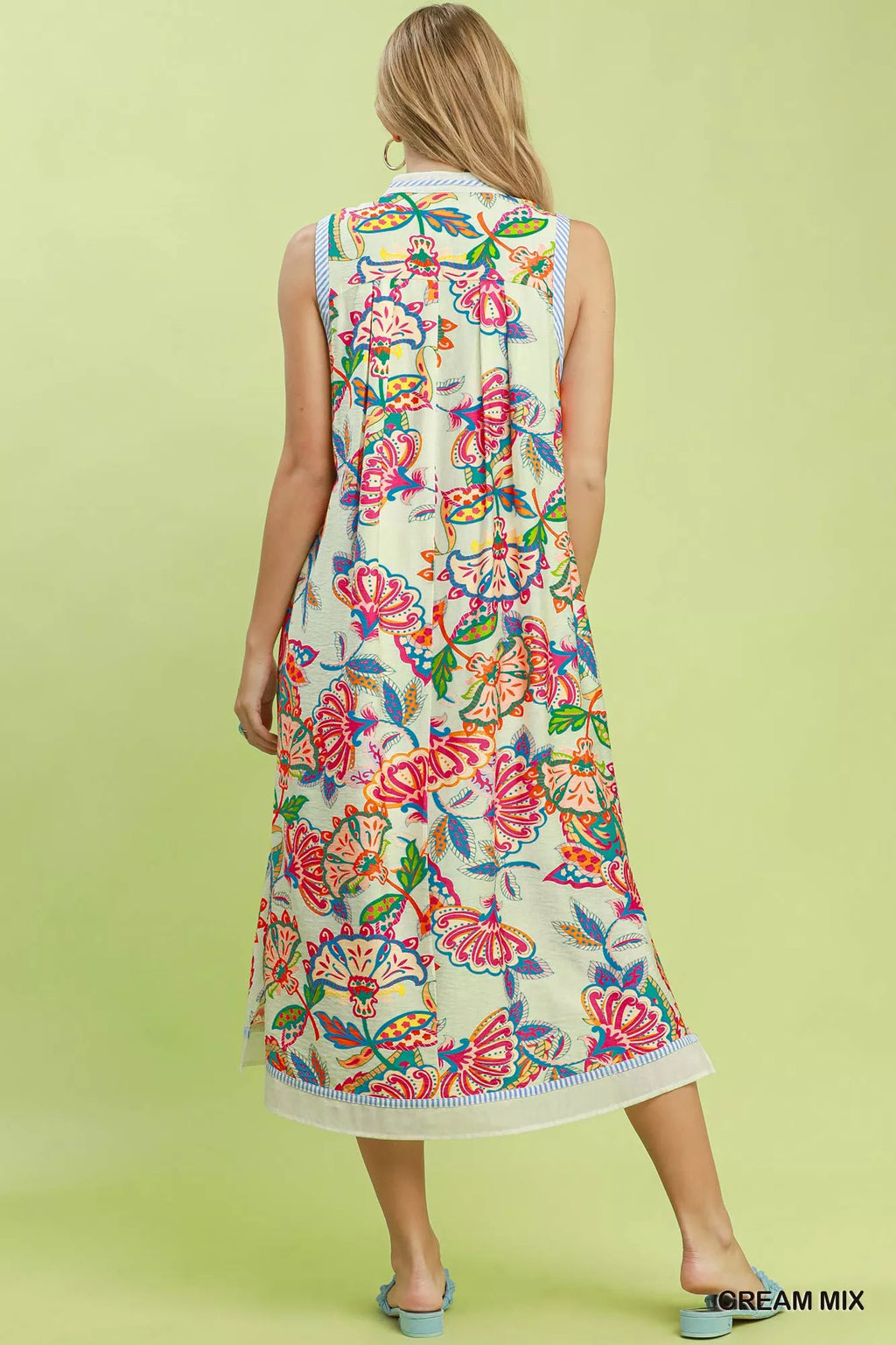 Umgee Paisley Floral Sleeveless Midi Dress in Cream