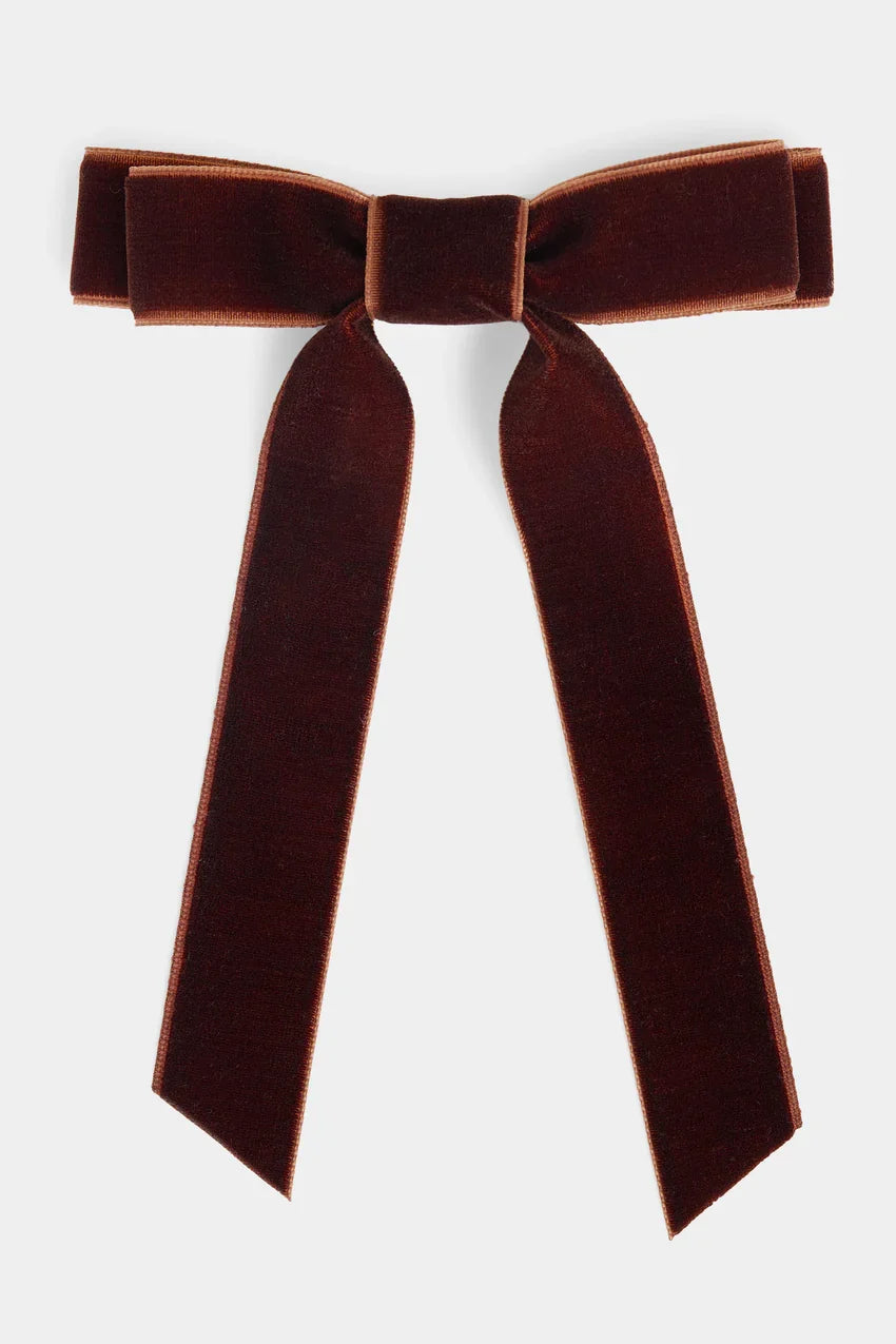 Velvet Bow Hair Clip in Brown