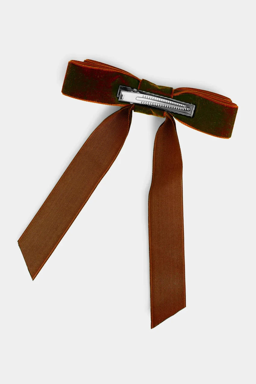 Velvet Bow Hair Clip in Brown