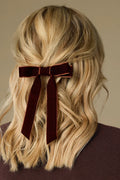 Velvet Bow Hair Clip in Brown
