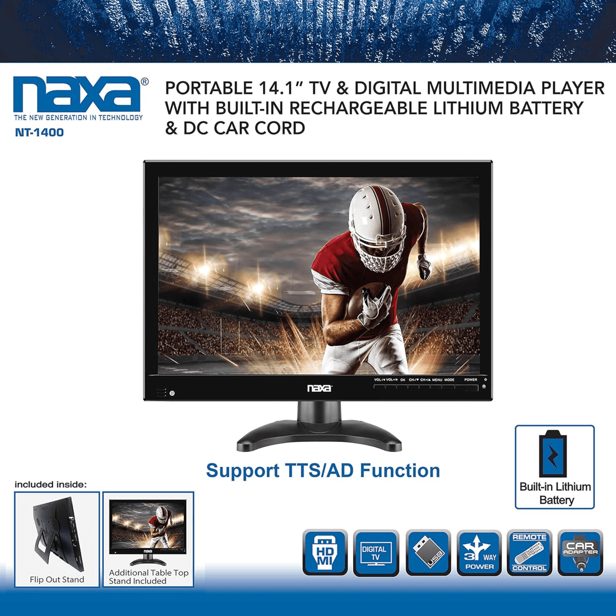 Naxa 14" 12 Volt AC/DC Portable Television - Refurbished