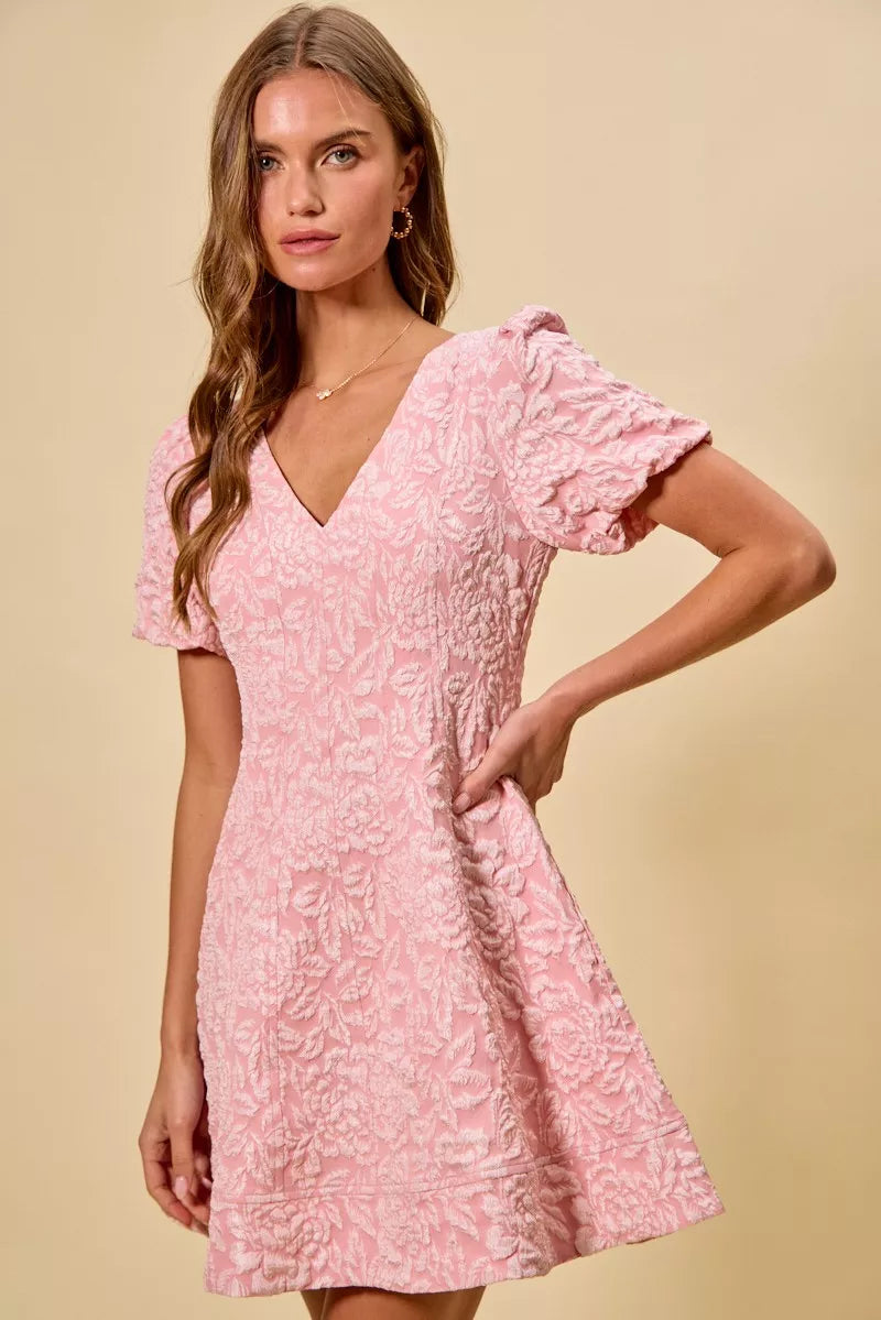 SO ME Floral Jacquard Fit And Flare Daily Mini Dress (M)
