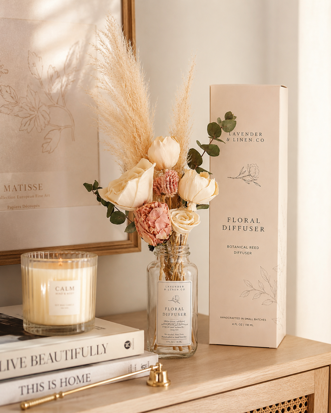 Blush Peony Preserved Floral Diffuser Bouquet – 8 oz