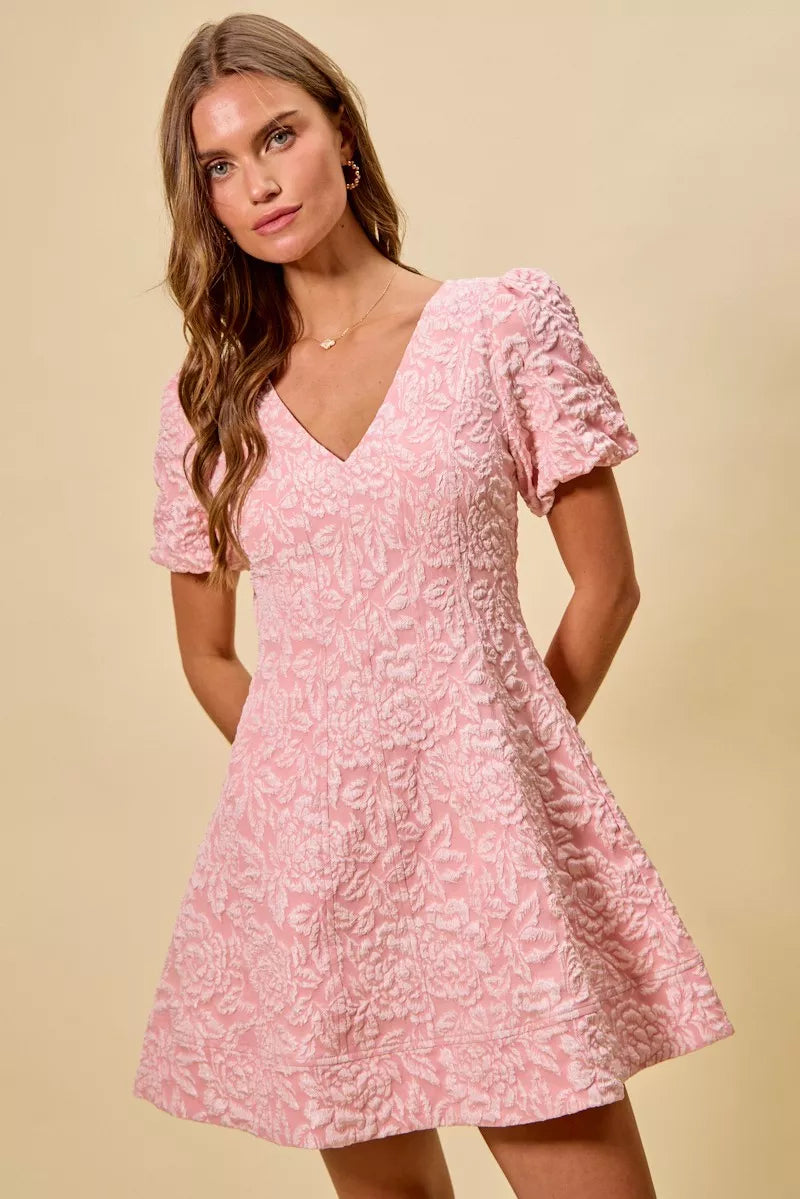 SO ME Floral Jacquard Fit And Flare Daily Mini Dress (M)