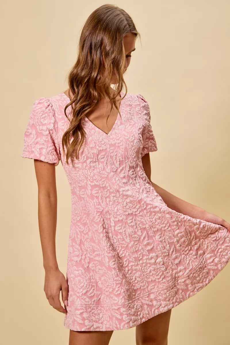 SO ME Floral Jacquard Fit And Flare Daily Mini Dress (M)