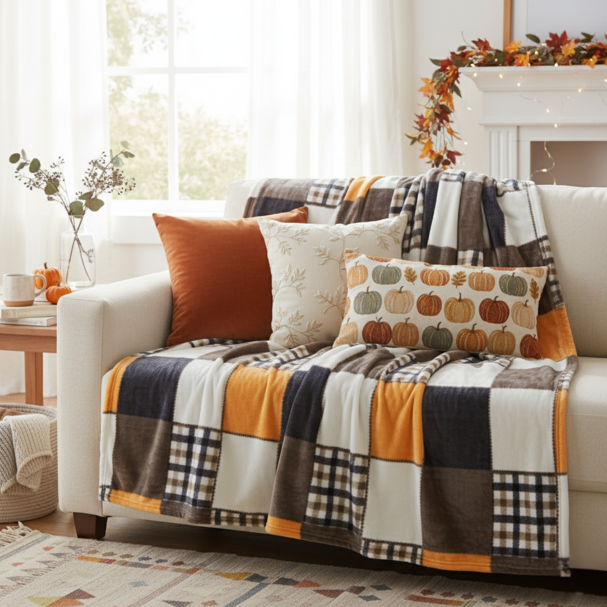 Tache Fall Plaid Patchwork Fleece Throw Blanket