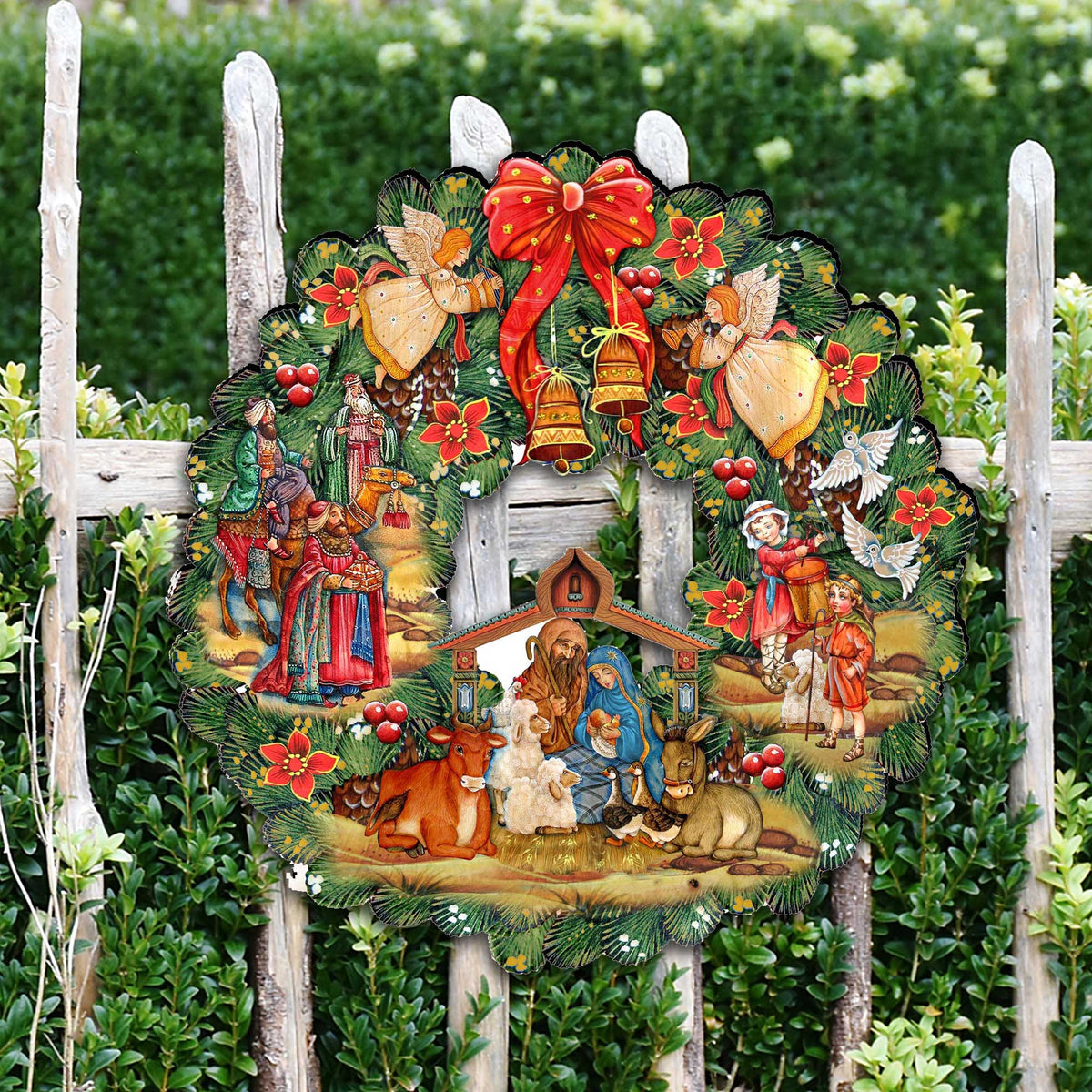 G. DeBrekht Nativity Wooden Christmas Door Wreath