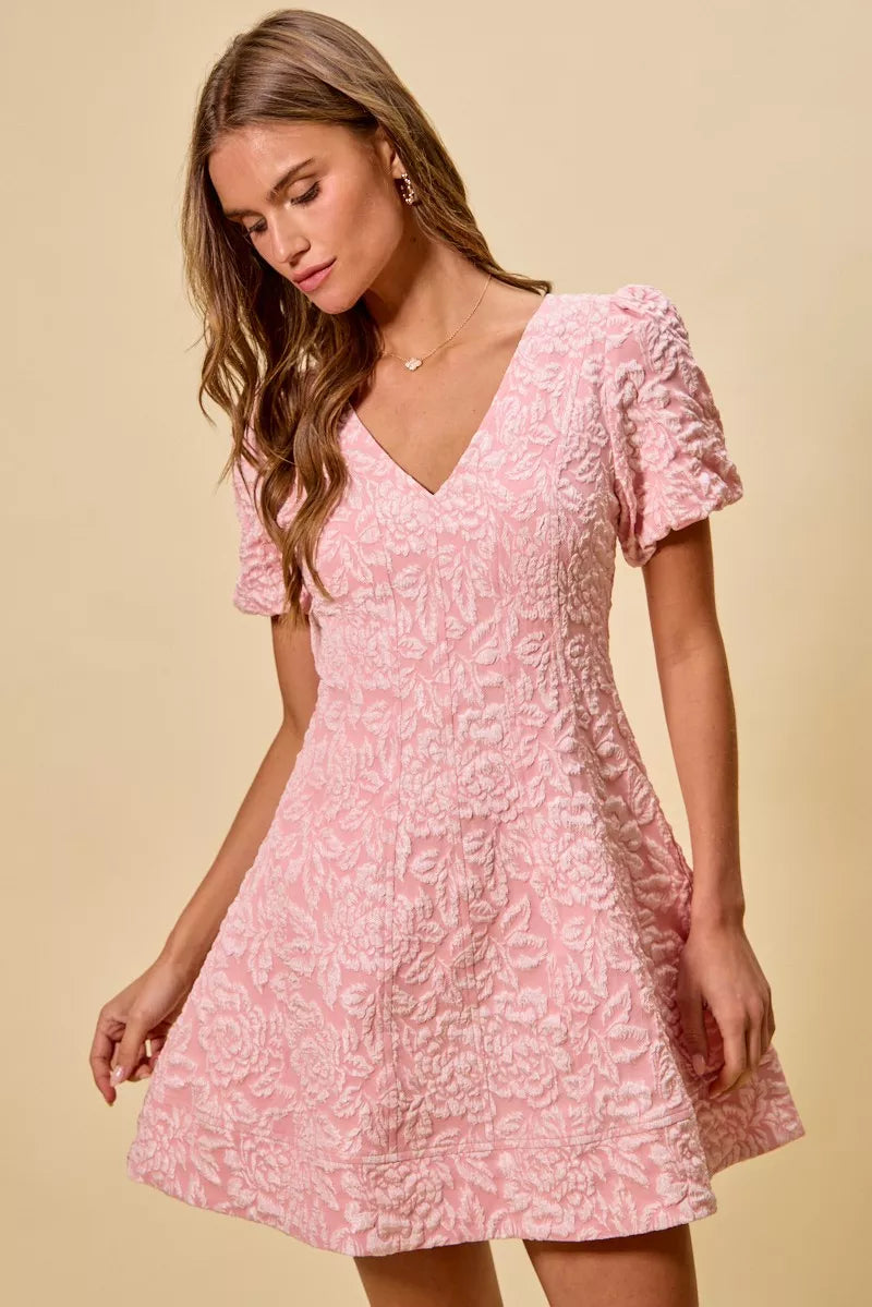 SO ME Floral Jacquard Fit And Flare Daily Mini Dress (M)