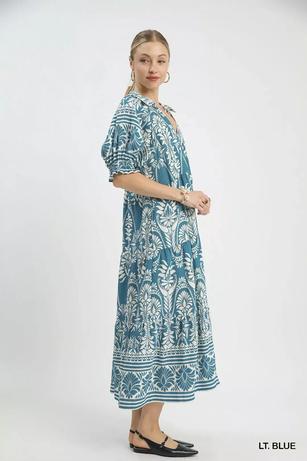 Umgee Two-tone Border Print Midi Dress
