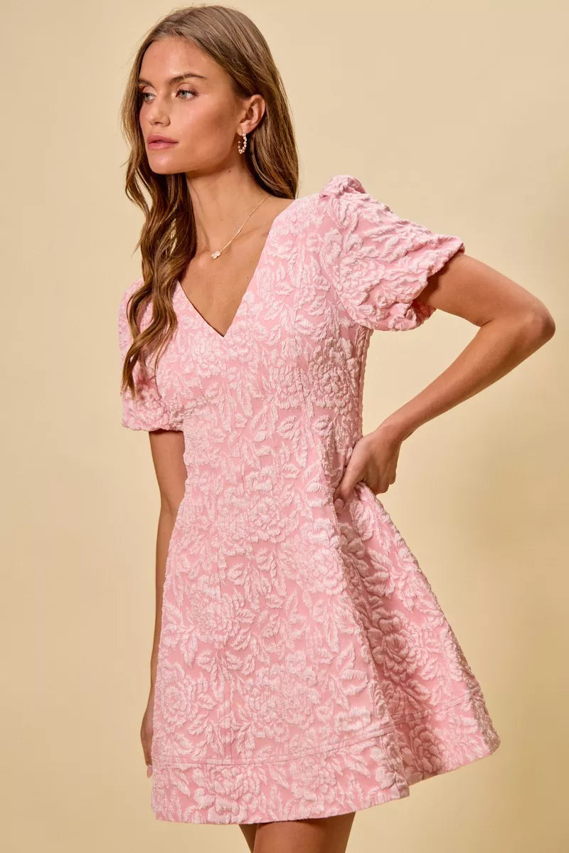 SO ME Floral Jacquard Fit And Flare Daily Mini Dress (M)