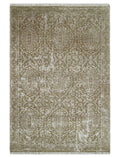 4x6 Fine Hand Knotted Olive and Silver Traditional Vintage Persian Style Antique Wool and SIlk Rug | AGR16