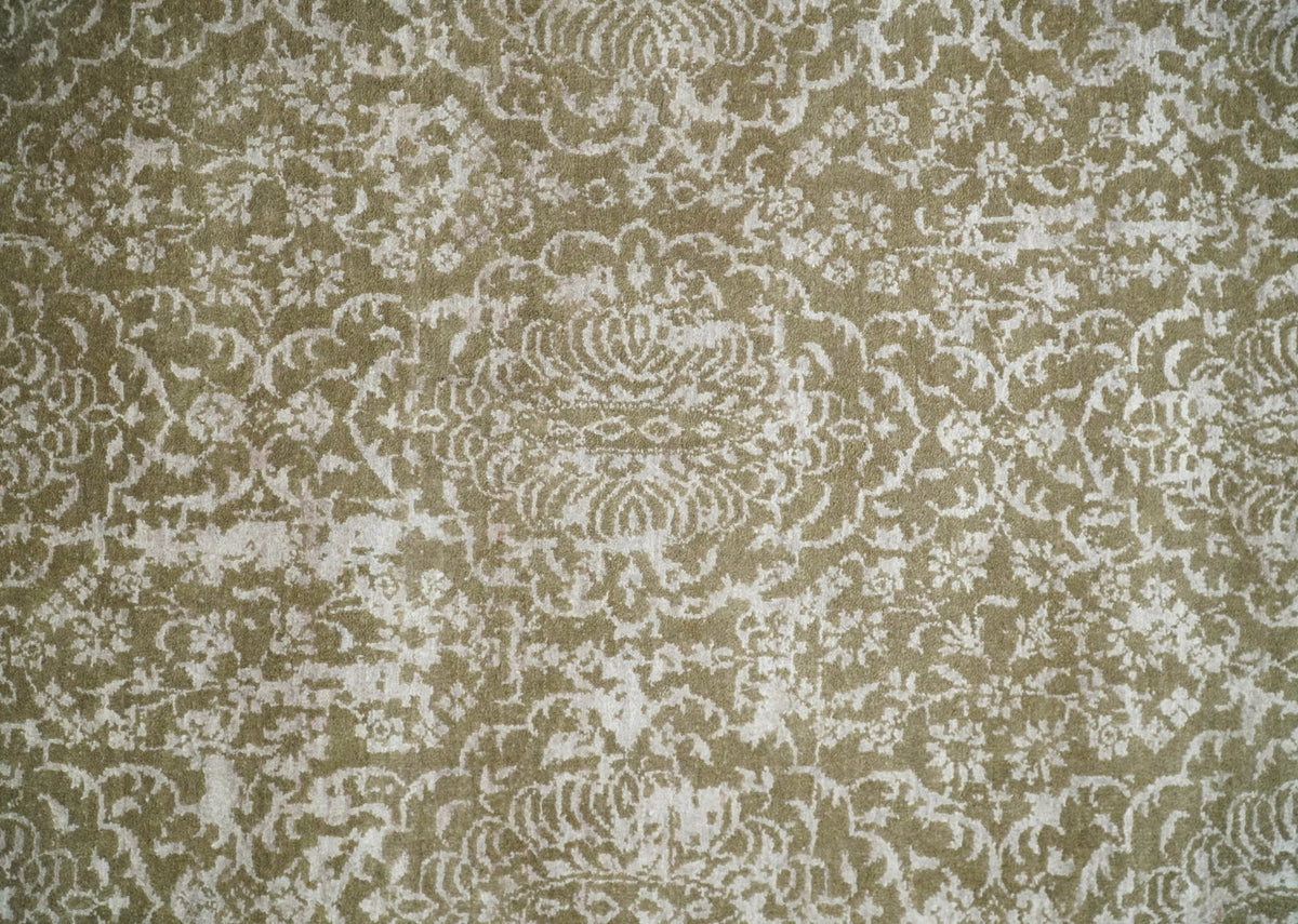 4x6 Fine Hand Knotted Olive and Silver Traditional Vintage Persian Style Antique Wool and SIlk Rug | AGR16