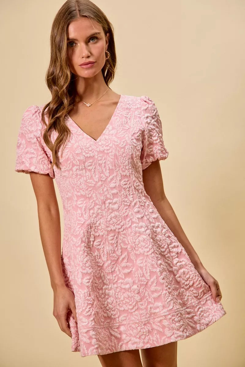 SO ME Floral Jacquard Fit And Flare Daily Mini Dress (M)