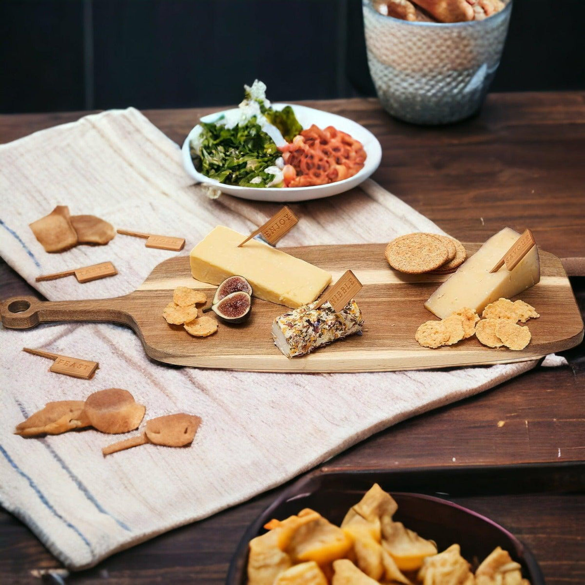 Charcuterie Board with Bamboo Markers – 23 x 8 in