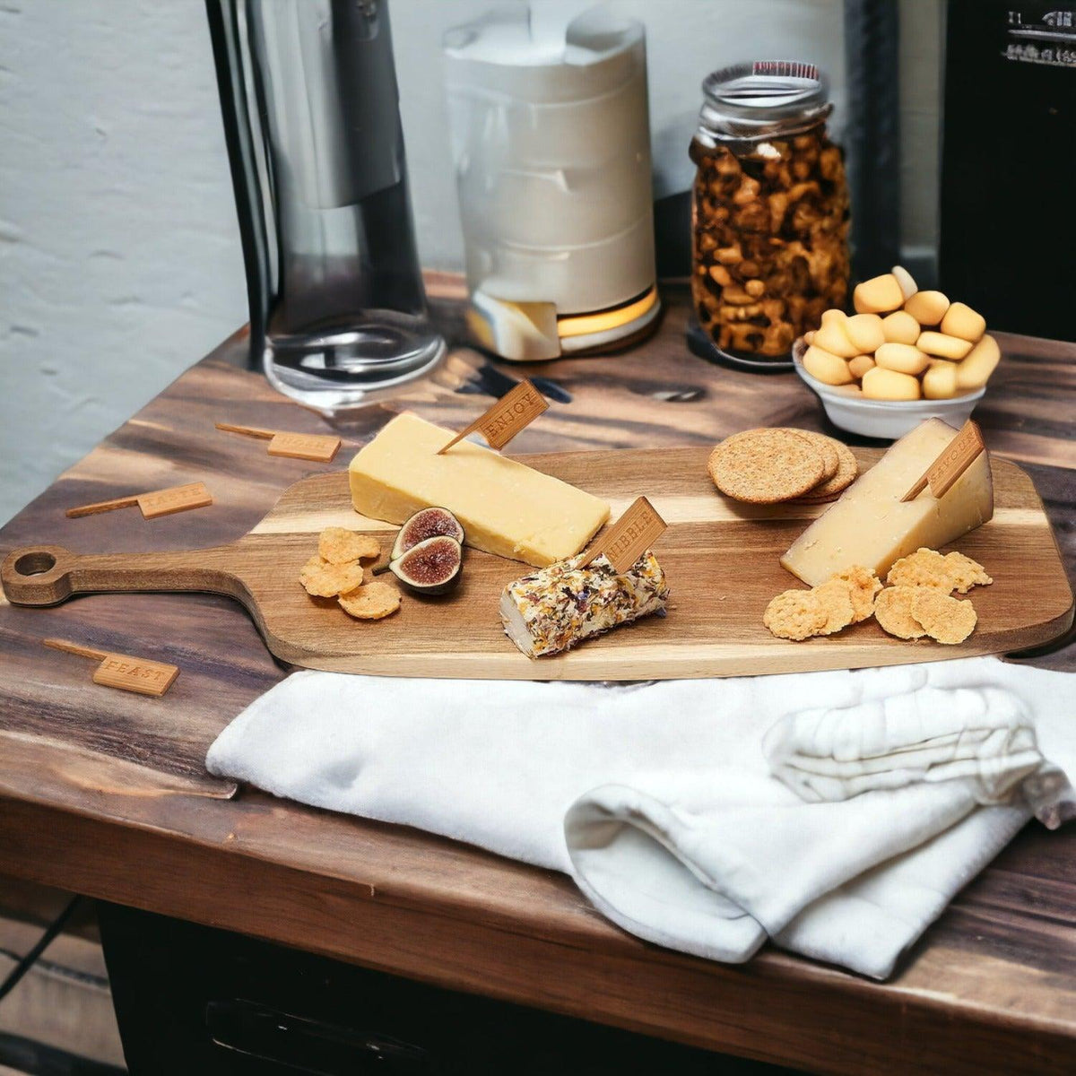 Charcuterie Board with Bamboo Markers – 23 x 8 in