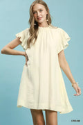 Umgee Ruffle Flutter Sleeve Dress in Cream
