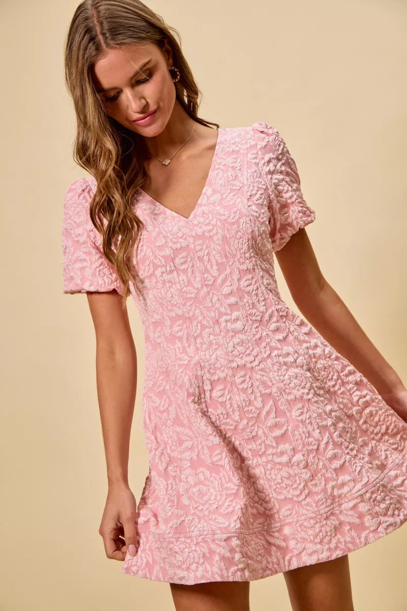 SO ME Floral Jacquard Fit And Flare Daily Mini Dress (M)