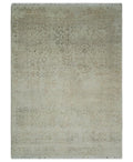 5x7 Fine Hand Knotted Beige and Brown Traditional Style Antique Wool and Silk Rug