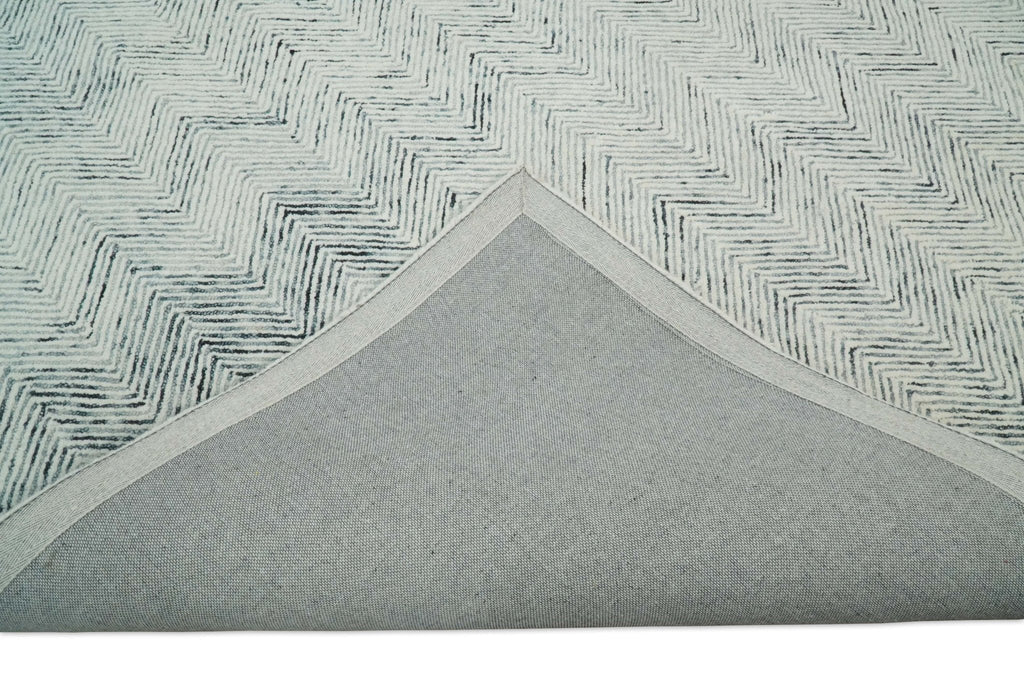 Modern Style Hand Tufted Blue and Ivory Area Rug