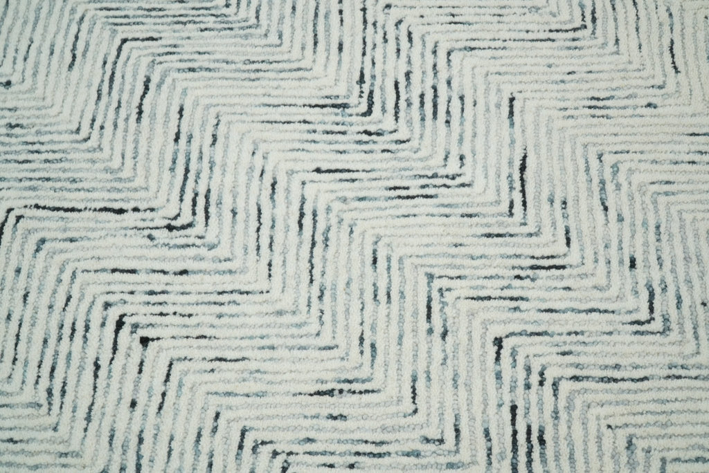 Modern Style Hand Tufted Blue and Ivory Area Rug