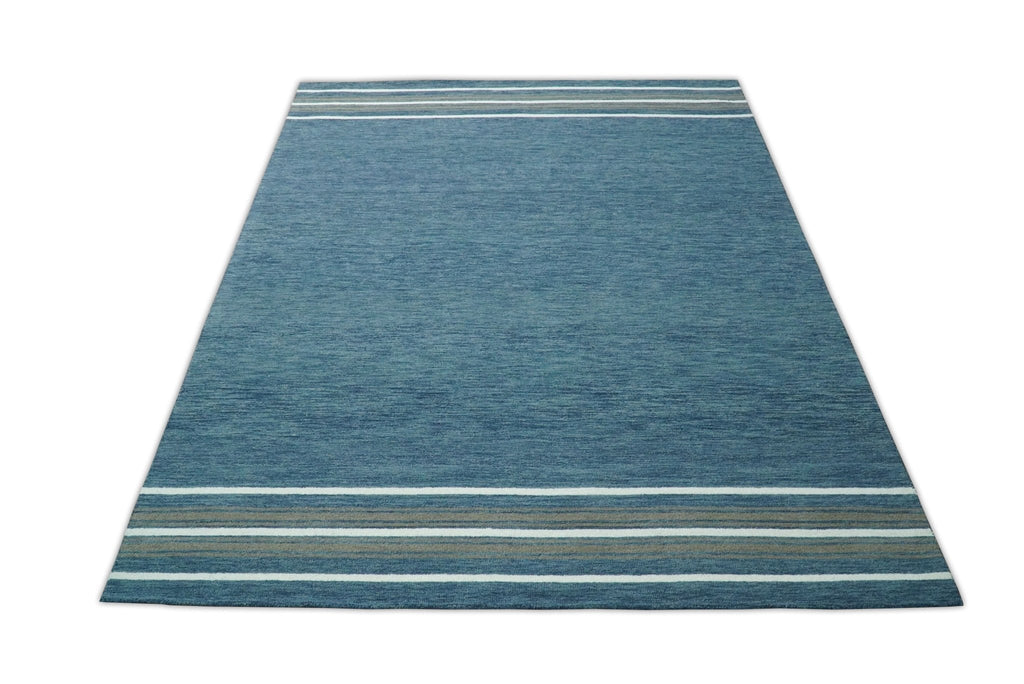 Modern Solid Design Blue Hand Tufted Wool Area Rug