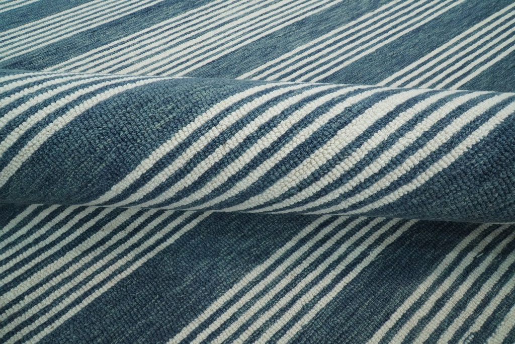 Blue Modern Stripes Pattern Hand Tufted Wool Area Rug