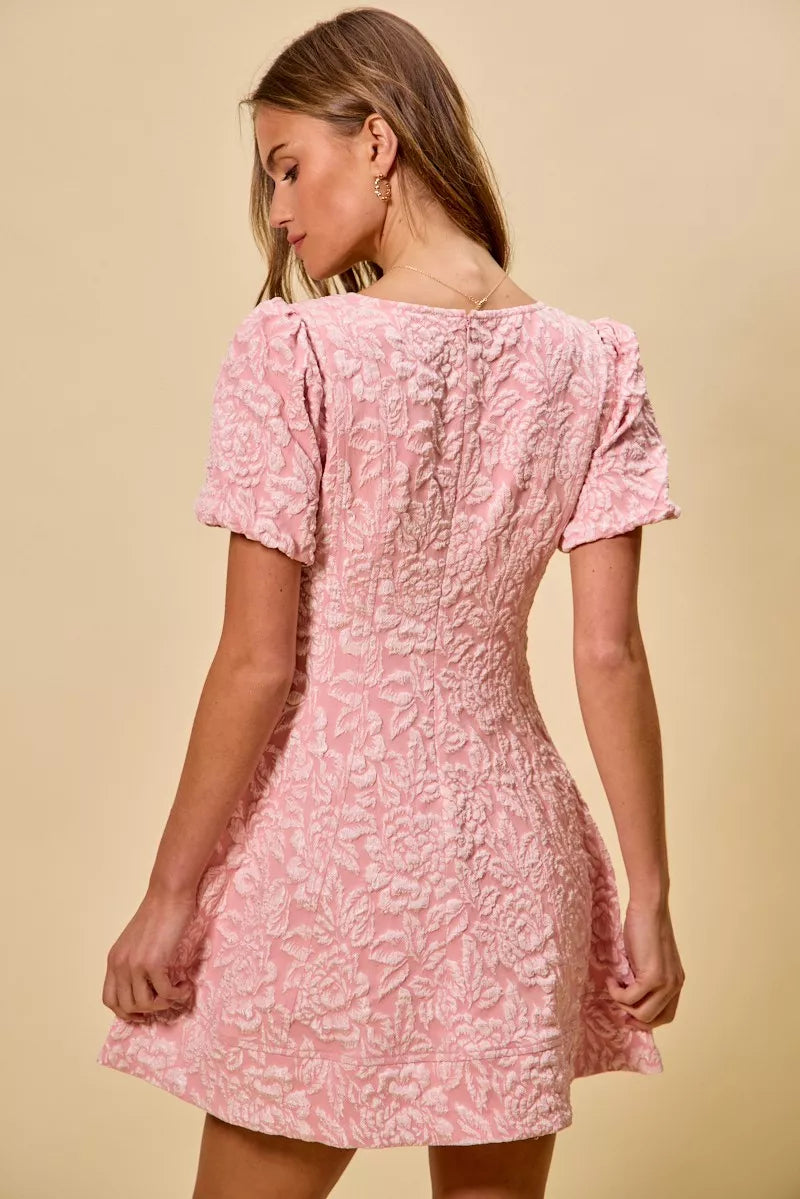 SO ME Floral Jacquard Fit And Flare Daily Mini Dress (M)