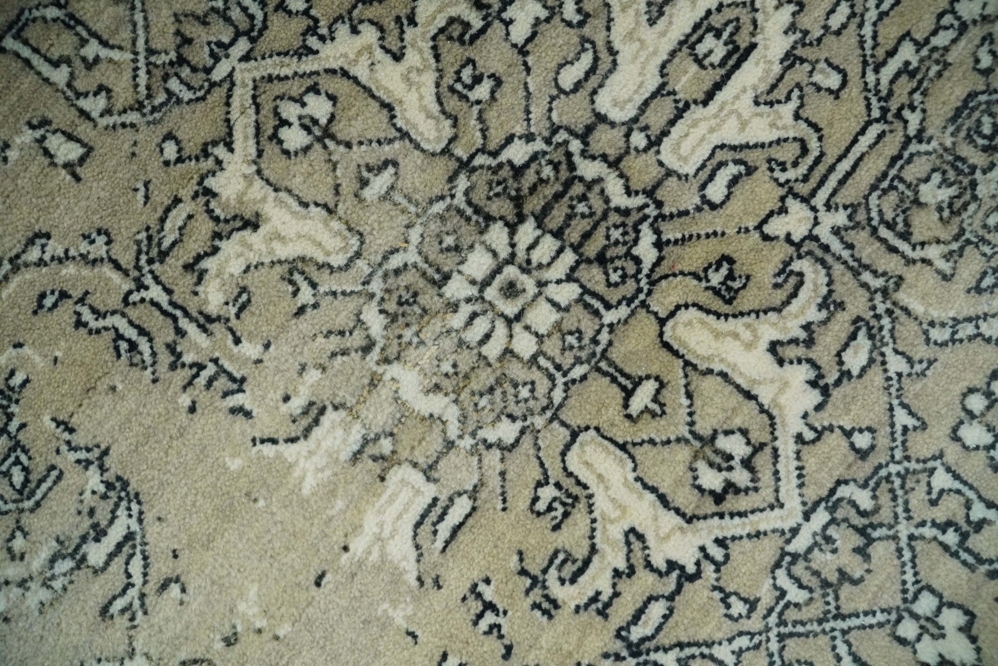 6x9 Fine Hand Knotted Beige and Black Traditional Vintage Persian Style Antique Wool Rug