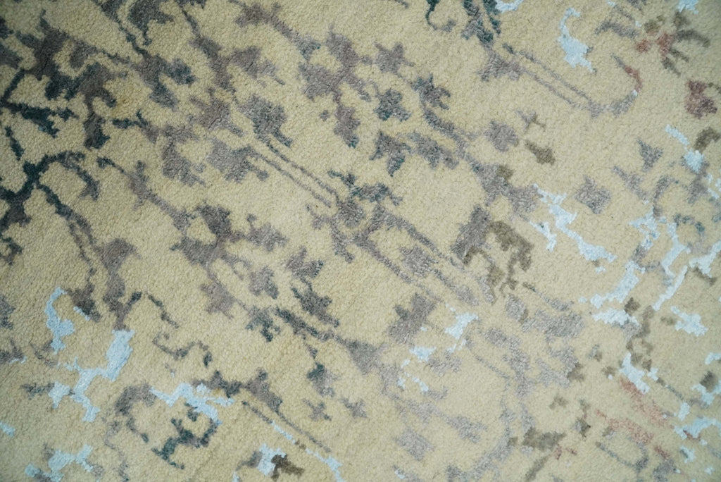6x9 Fine Hand Knotted Beige and Rust Vintage Persian Style Antique Wool and Silk Rug