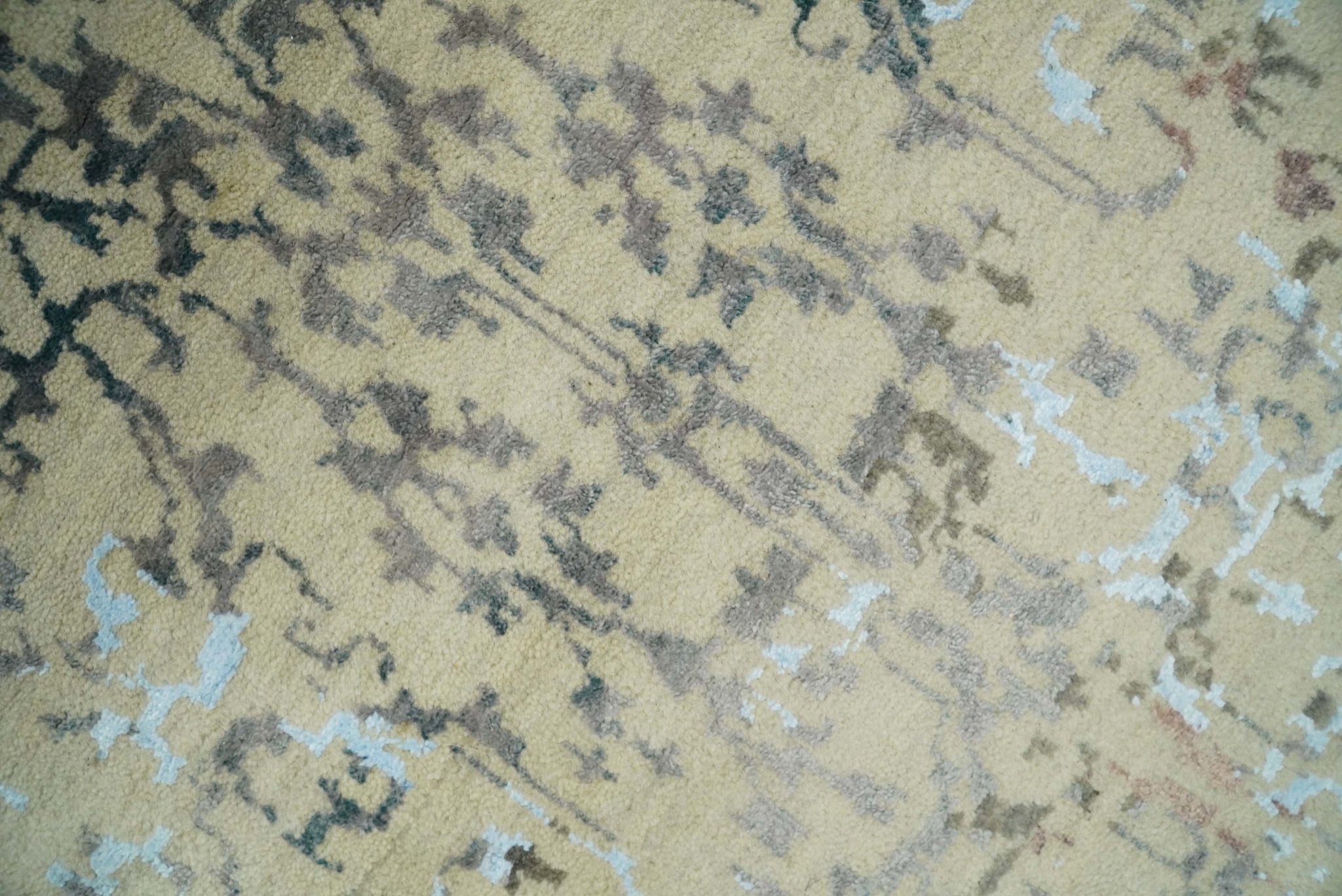 6x9 Fine Hand Knotted Beige and Rust Vintage Persian Style Antique Wool and Silk Rug