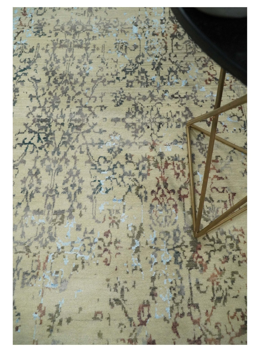 6x9 Fine Hand Knotted Beige and Rust Vintage Persian Style Antique Wool and Silk Rug