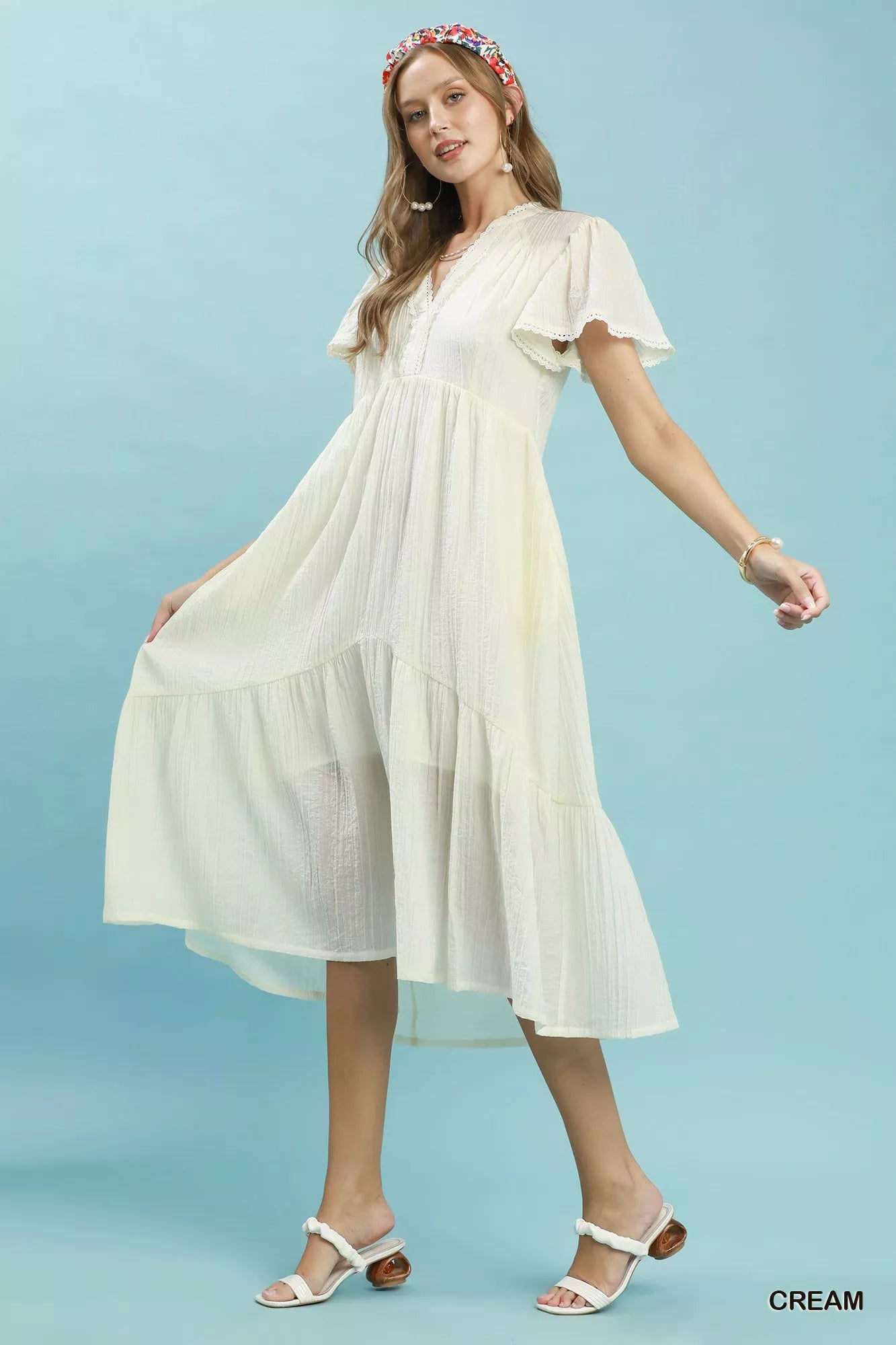 Umgee Tiered Babydoll Dress in Cream
