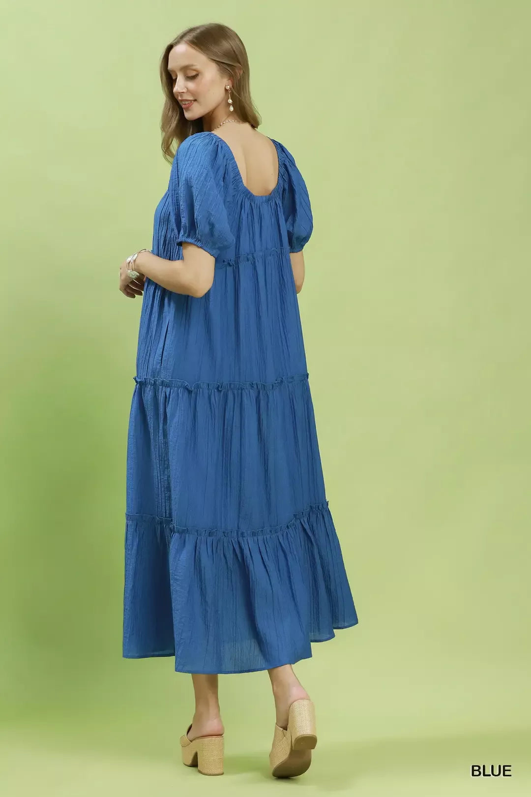 Umgee Textured Tiered Midi Dress in Blue