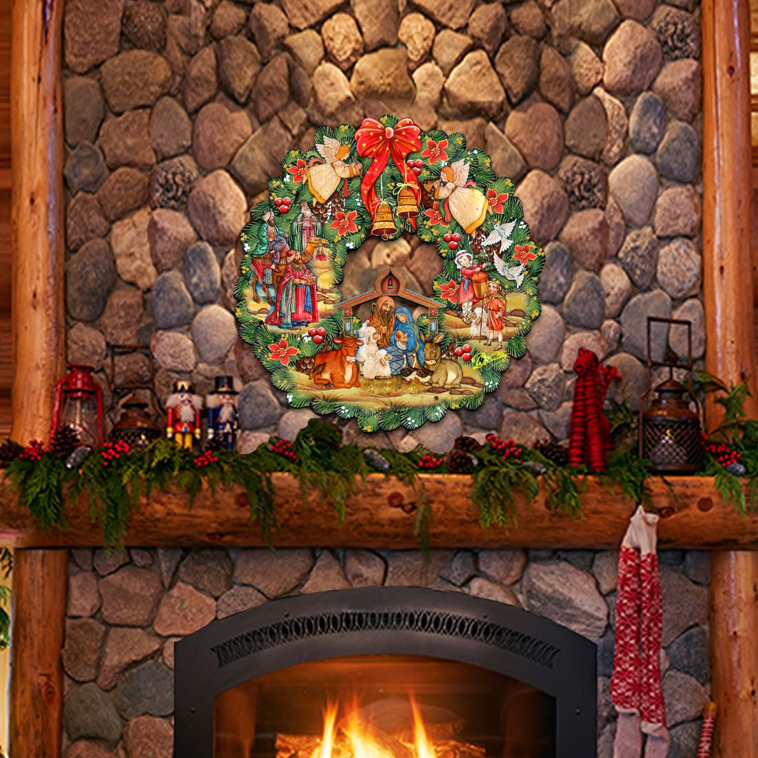G. DeBrekht Nativity Wooden Christmas Door Wreath