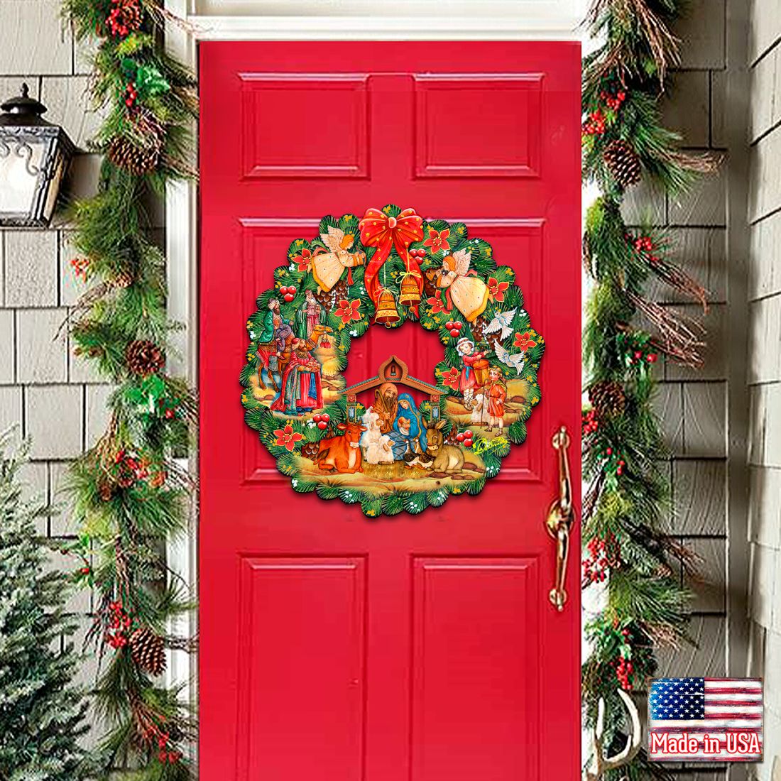 G. DeBrekht Nativity Wooden Christmas Door Wreath