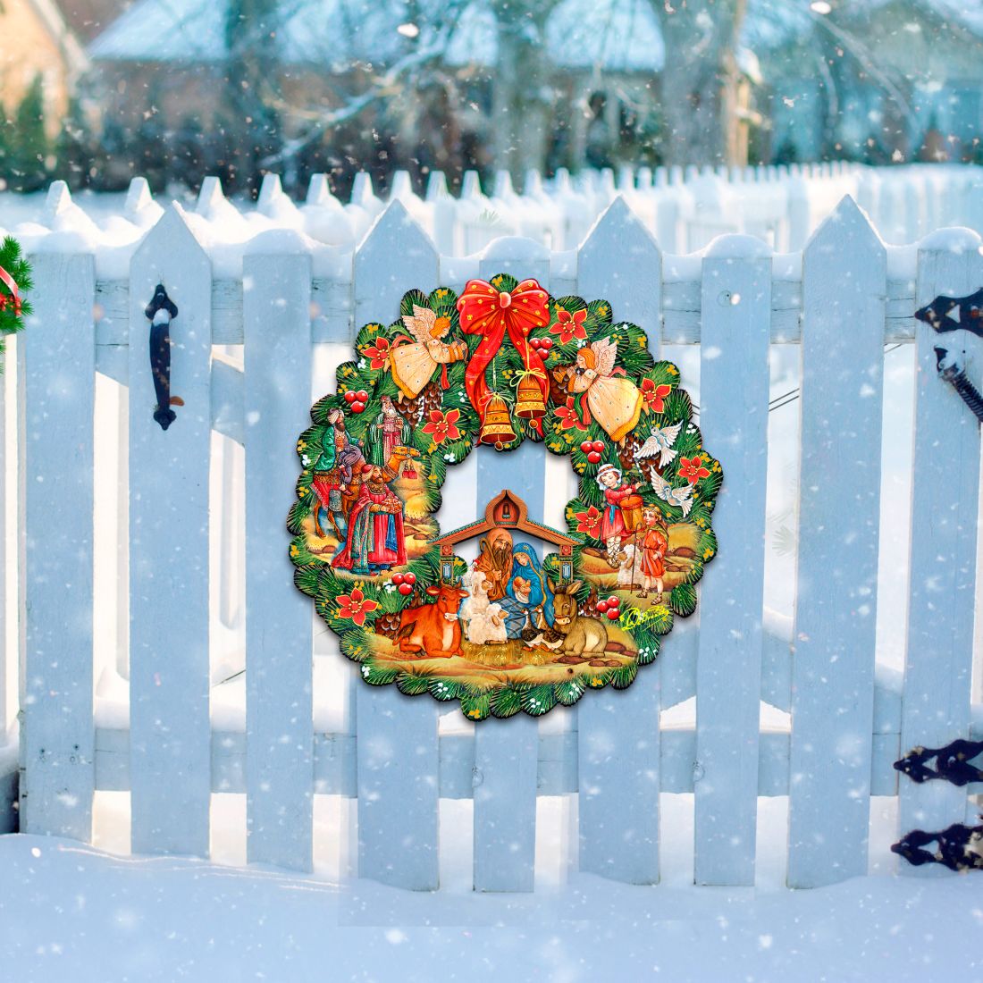 G. DeBrekht Nativity Wooden Christmas Door Wreath