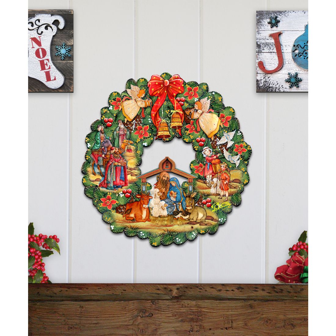 G. DeBrekht Nativity Wooden Christmas Door Wreath