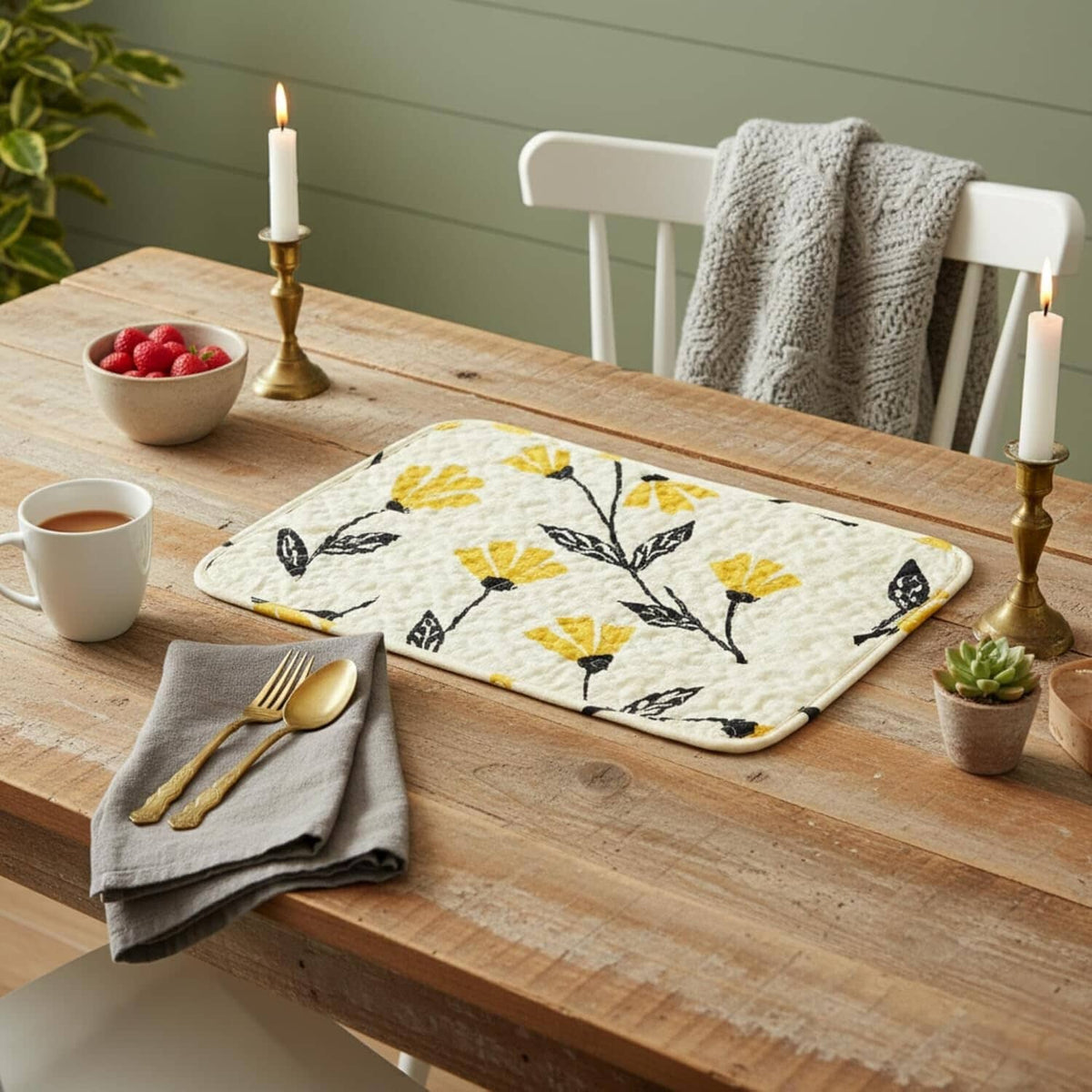 DaDa Botanical Floral Quilted Placemats – Set of 4