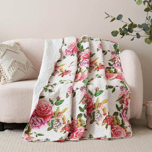 DaDa Romantic Roses Quilted Throw Blanket – 50 x 60 in