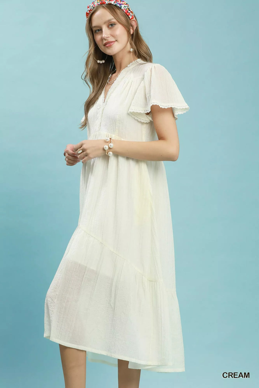 Umgee Tiered Babydoll Dress in Cream