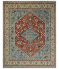 8x10 Antique look Traditional Floral Gray, Rust and Beige Hand knotted wool Area Rug