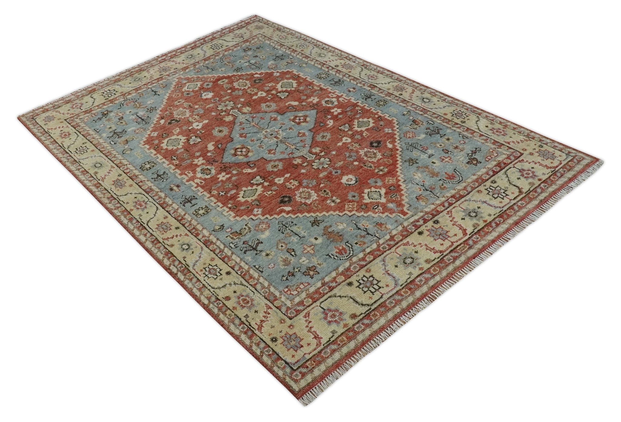 8x10 Antique look Traditional Floral Gray, Rust and Beige Hand knotted wool Area Rug