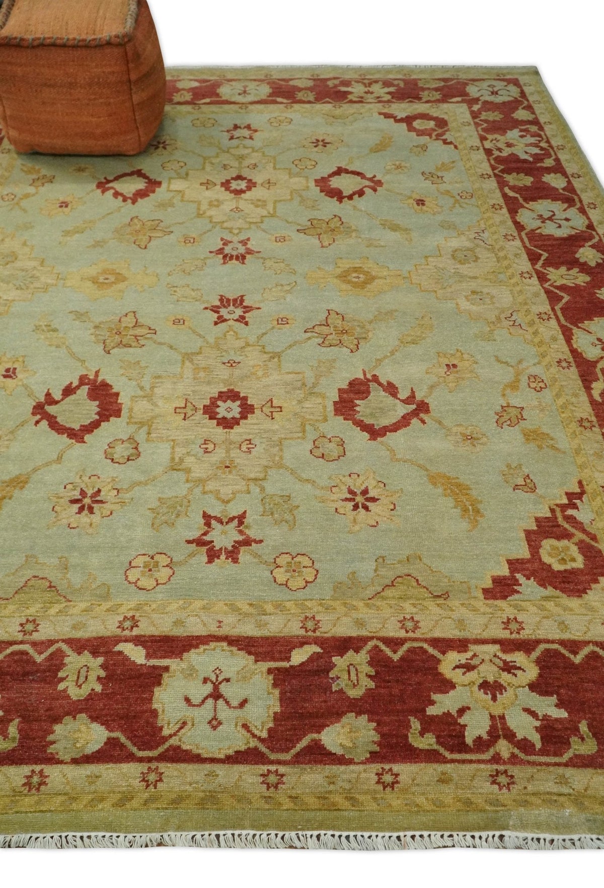 8x10 Fine Hand Knotted Beige and Rust Traditional Vintage Persian Antique Wool Rug